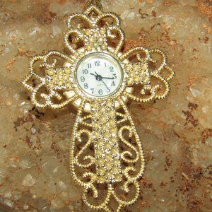Vintage cross pendant watch necklace
